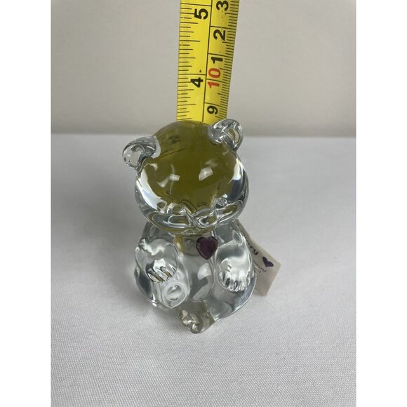 Fenton Clear Glass Bear Figurine Purple Amethyst Heart February Birthstone - Picture 8 of 8